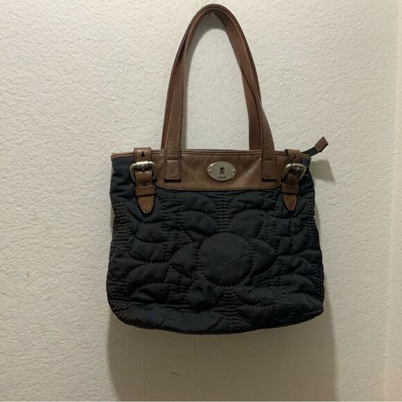 Fossil Keyper Bag Quilted Tote Bag Black Brown - Picture 1 of 13